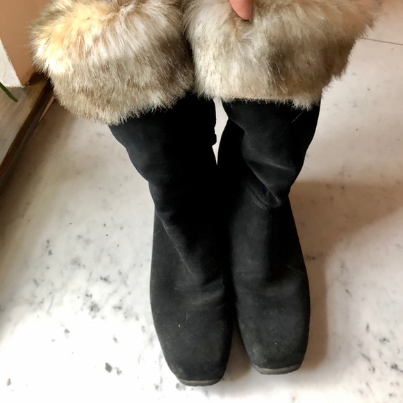 Santana Canada Suede Wrap Fur Wedge Boots 8 - Picture 4 of 8